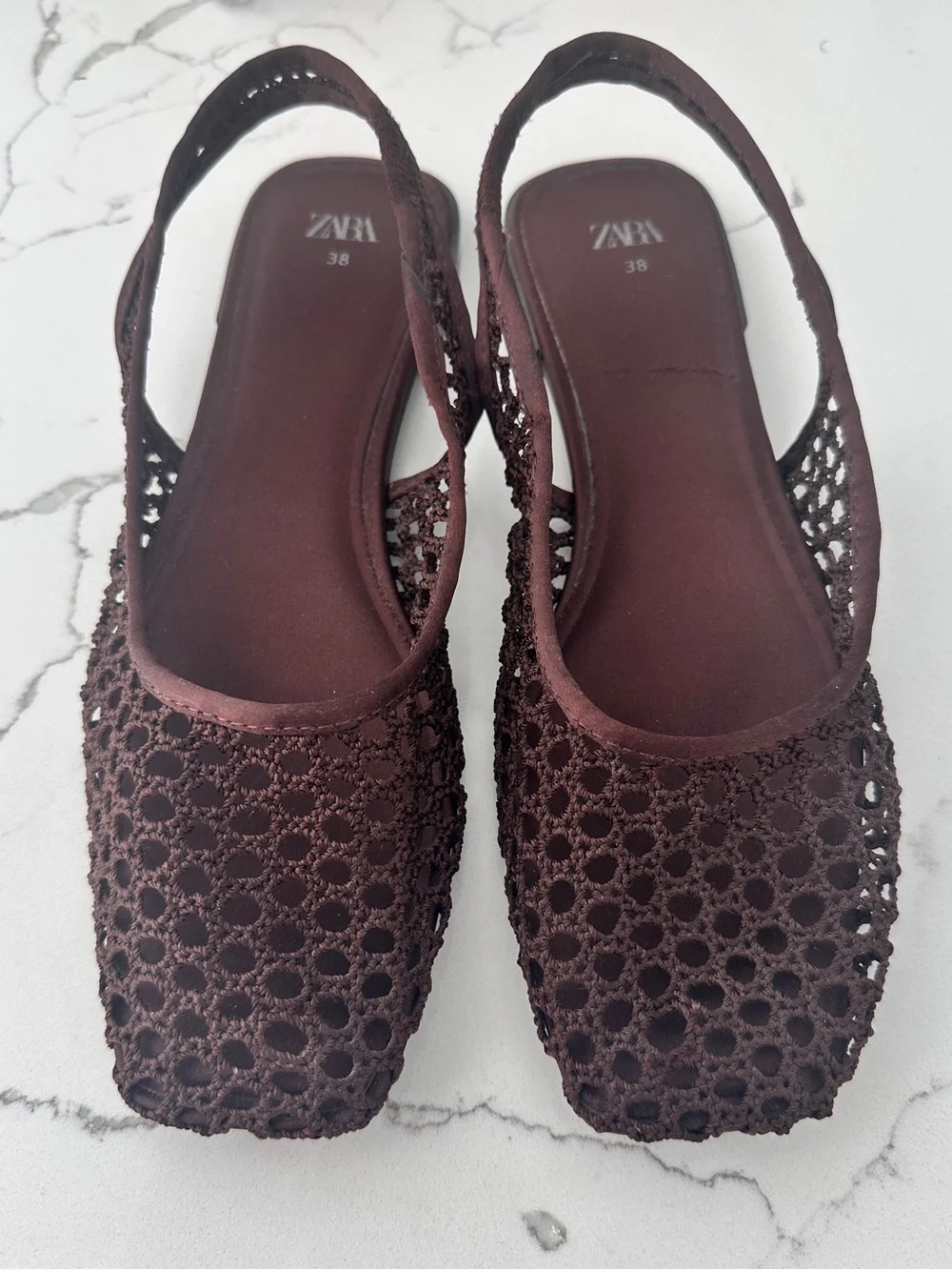 Zara Brown Crochet Slingback Flats - Picture 3 of 6